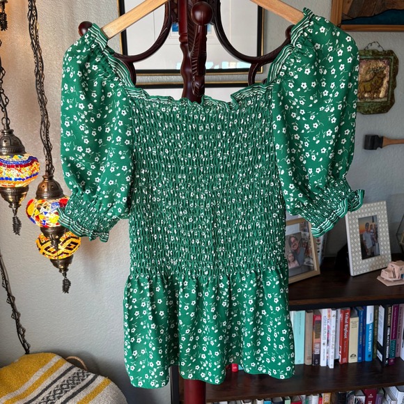 Max Studio Floral Blouse S Smocked Puff‎ Sleeve Romantic Cottagecore Top - Picture 7 of 10